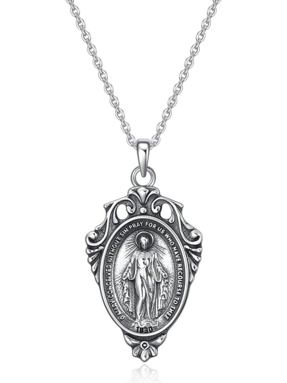 925 Sterling Silver Miraculous Medal Pendant Necklace - Catholic Virgin Mary